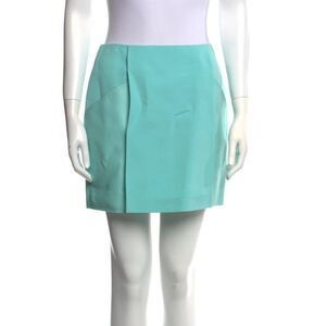 3•1 Phillip Lim Turquoise Skirt 100% Silk Lining 100% Leather Trim (Size: 4)